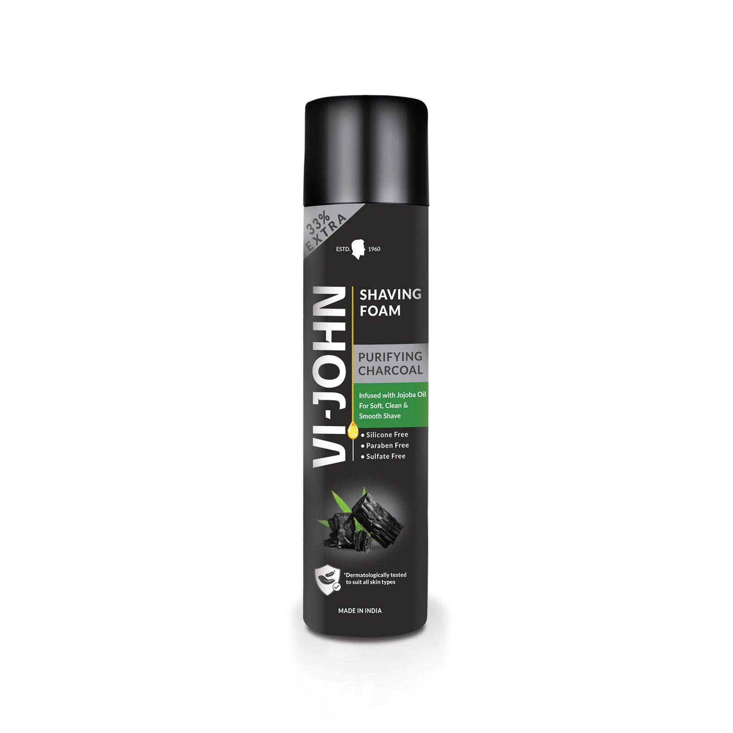 VI-JOHN Charcoal Shaving Foam with Activated Charcoal & Jojoba Oil For Clean Shave & Moisturised Skin - 300 G - Vijohnkart.com