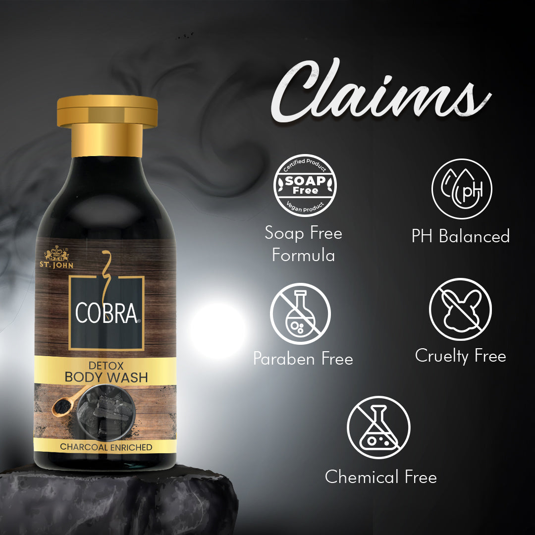 Cobra Charcoal Enriched Body Wash for Deep Cleansing, Detox & Refreshing Fragrance | For All Skin Types | Activated Charcoal Formula - Vijohnkart.com