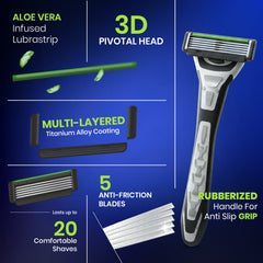 VI-JOHN Masterstroke 5-Blade Shaving Cartridges Pack of 2 | with Aloe Vera & Vitamin E Strip for All Skin Types