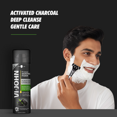 VI-JOHN Purifying Charcoal Shaving Foam 200 GM | Enriched with Aloe Vera & Jojoba Oil