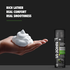 VI-JOHN Purifying Charcoal Shaving Foam 200 GM | Enriched with Aloe Vera & Jojoba Oil