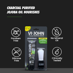 VI-JOHN Purifying Charcoal Shaving Cream with Brush Combo | Enriched with Aloe Vera & Jojoba Oil | 70GM