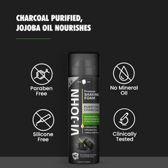 VI-JOHN Purifying Charcoal Shaving Foam 200 GM | Enriched with Aloe Vera & Jojoba Oil