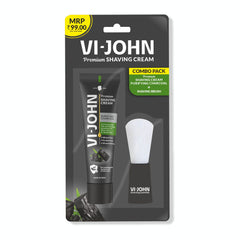 VI-JOHN Purifying Charcoal Shaving Cream with Brush Combo | Enriched with Aloe Vera & Jojoba Oil | Deep Cleansing, Smooth & Refreshing Shave