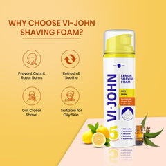 VI-JOHN Lemon Shaving Foam 200 g | Best Shaving Foam for Oily Skin - Pack of 2