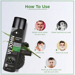 VI-JOHN Charcoal Shaving Foam with Activated Charcoal & Jojoba Oil For Clean Shave & Moisturised Skin - 300 G - Vijohnkart.com