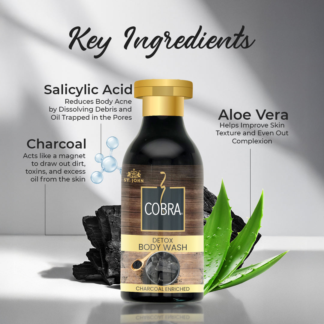 Cobra Charcoal Enriched Body Wash for Deep Cleansing, Detox & Refreshing Fragrance | For All Skin Types | Activated Charcoal Formula - Vijohnkart.com