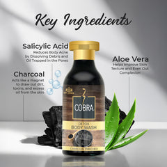 Cobra Charcoal Enriched Body Wash for Deep Cleansing, Detox & Refreshing Fragrance | For All Skin Types | Activated Charcoal Formula - Vijohnkart.com