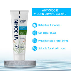 VI-JOHN Premium Shaving Cream, Enriched with the moisturizing goodness of Aloe Vera & Almond oil 93 GM - Vijohnkart.com