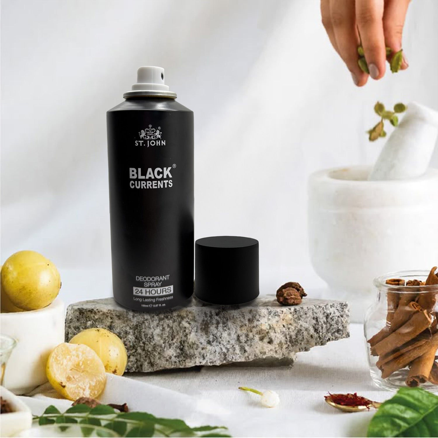 ST. JOHN Black Currant Deodorant – Citrus, Spicy & Woody Notes – Bold & Adventurous Scent – 150ml - Vijohnkart.com