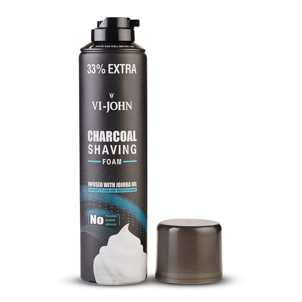 VI-JOHN Charcoal Shaving Foam with Activated Charcoal & Jojoba Oil For Clean Shave & Moisturised Skin - 300 Gm