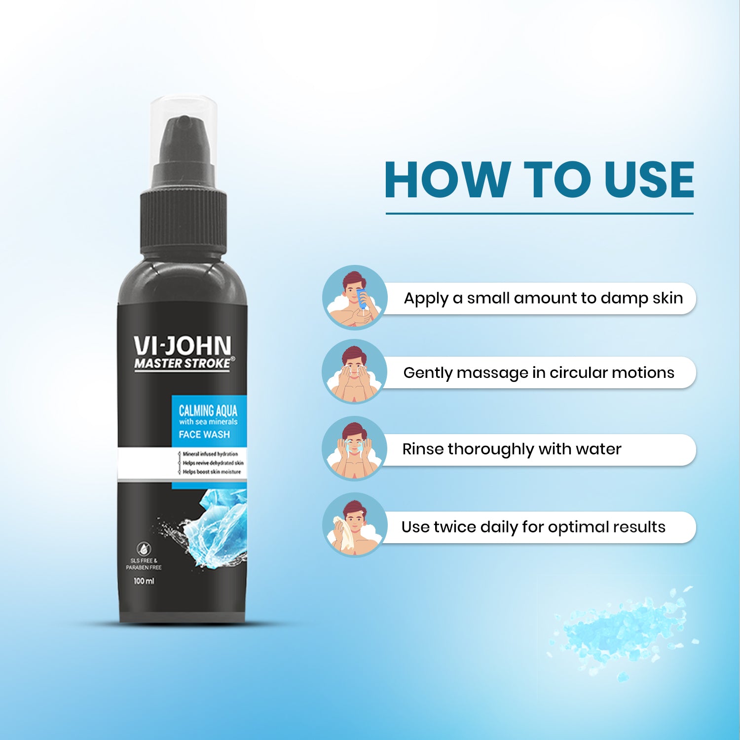 VI-JOHN Master Stroke Calming Aqua Sea Mineral Fights Acne & Pimple, Skin Brightening Face Wash  (100 ml) - Vijohnkart.com