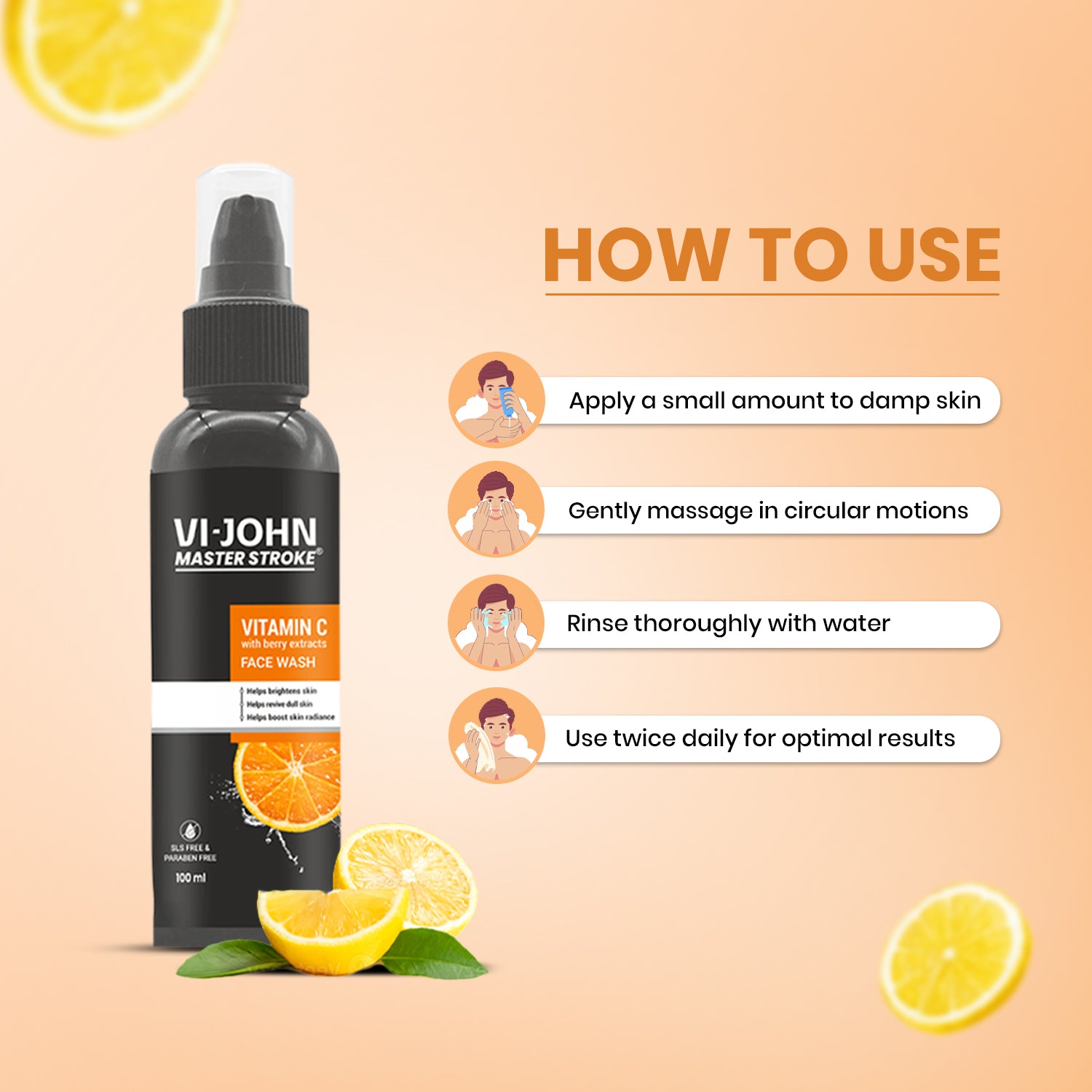 VI-JOHN Master Stroke Vitamin C with Berry Extract Fights Acne & Pimple, Skin Brightening Face Wash  (100 ml) - Vijohnkart.com