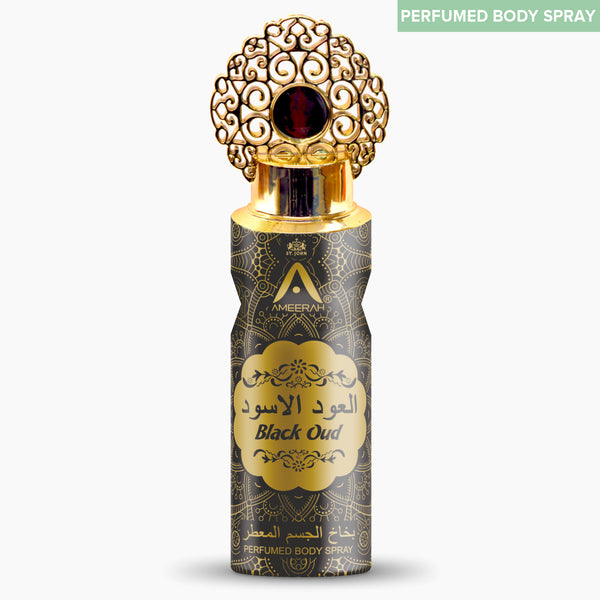 Ameerah Black Oud Deodorant Body Spray, Long Lasting Oriental Fragrance Deodorant Spray 200 M