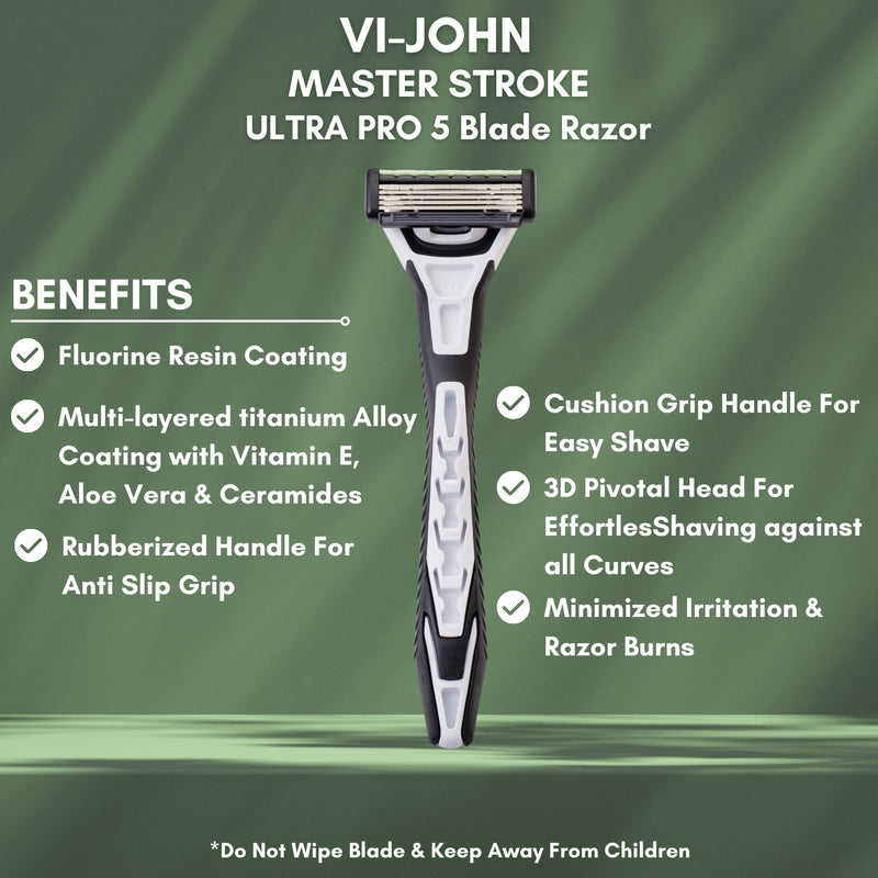 VI-JOHN 5 Blade Shaving Razor- 1 Handle + 2 Cartridges