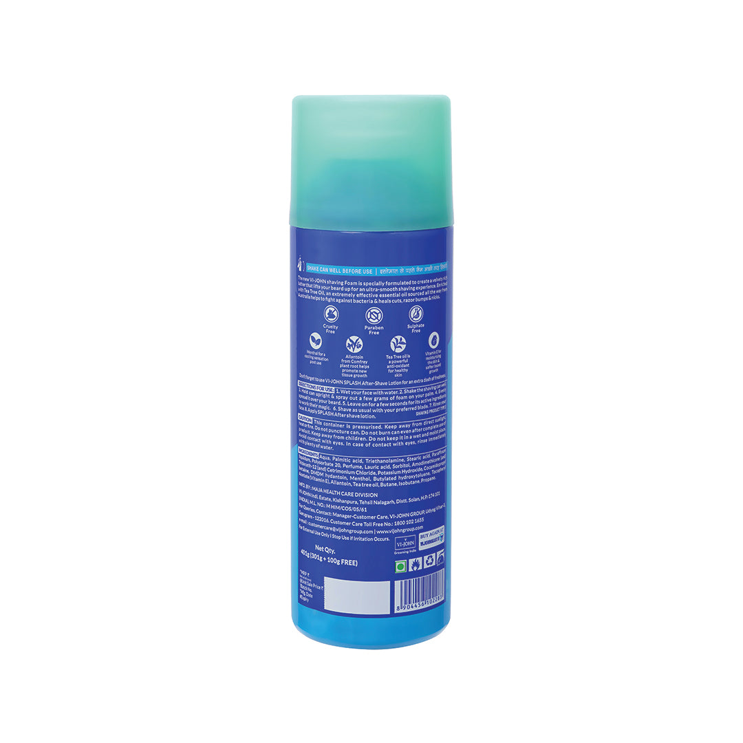 VI-JOHN  Dermatologically Tested Mint & Marine Shaving Foam For All Skin Type enriched with Vitamin E & Tea Tree Oil-401g