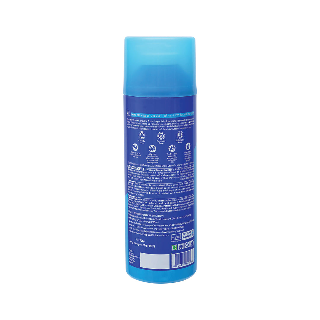 VI-JOHN  Dermatologically Tested All Skin Type Shaving Foam enriched with Vitamin E & Tea Tree Oil-401g