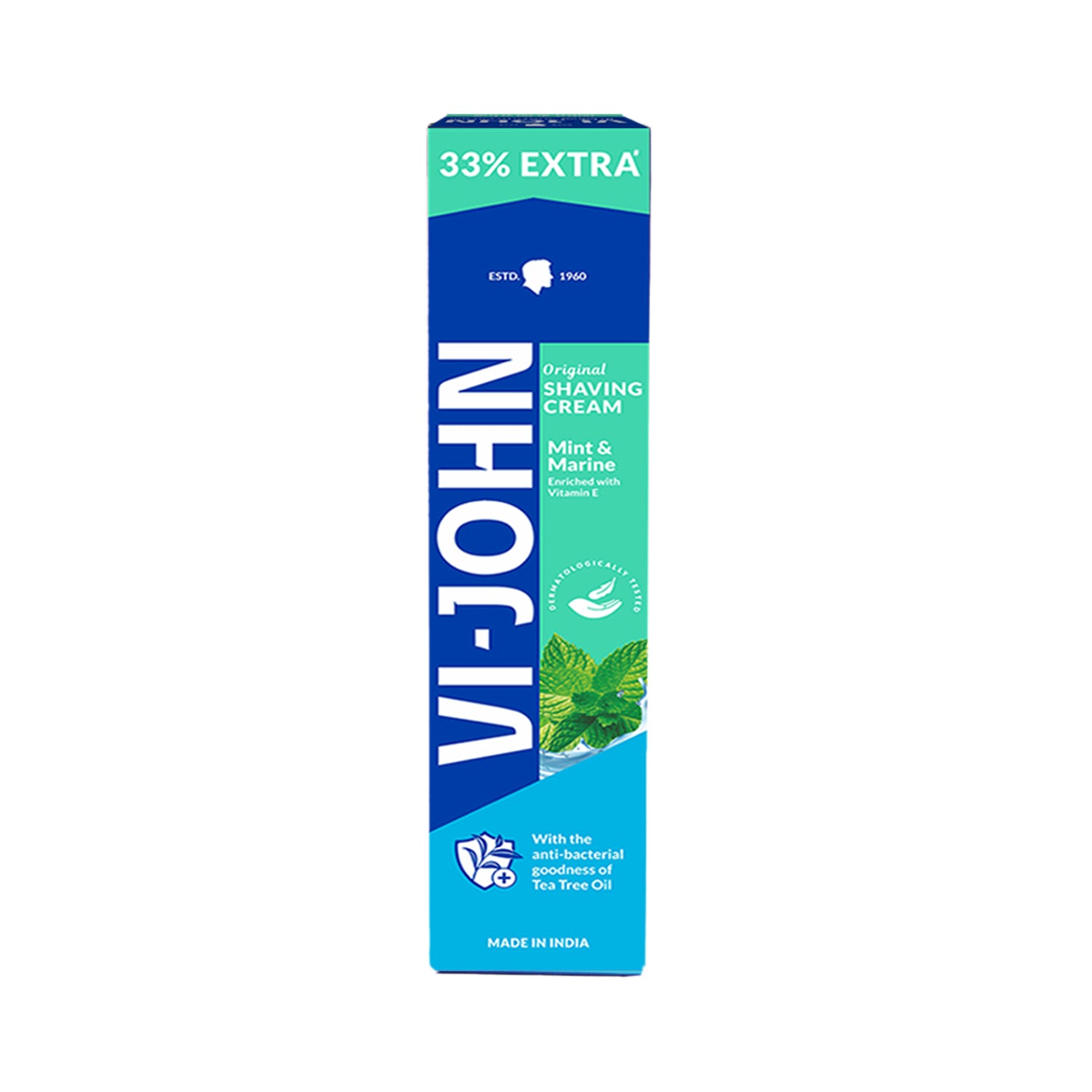 VI-JOHN Mint & Marine | Best Shaving Cream For Sensitive Skin | Dermatologically Tested | enriched with Vitamin E & Tea Tree Oil-124g