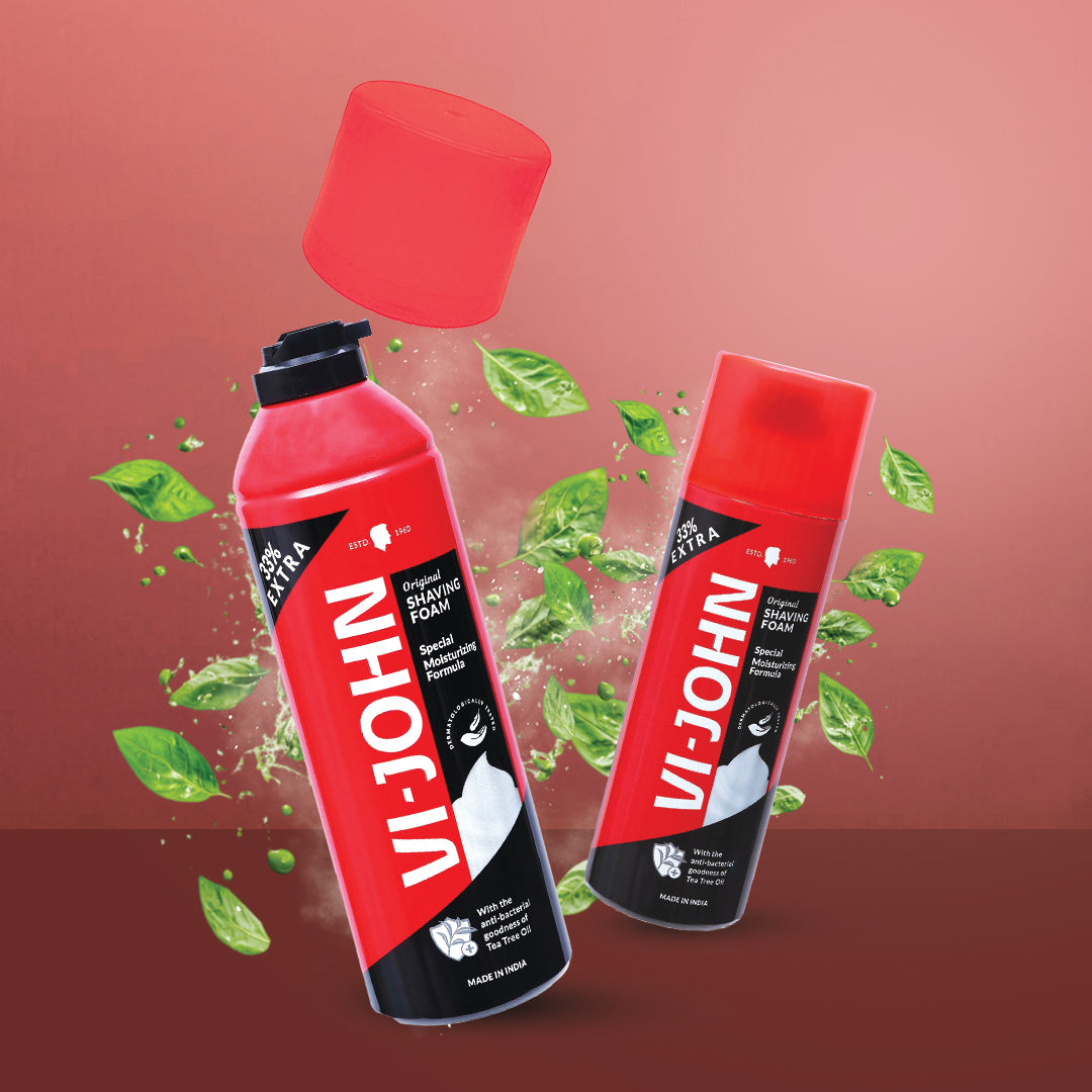 VI-JOHN  Dermatologically Tested Special Moisturizing Formula Shaving Foam enriched with Vitamin E & Tea Tree Oil-401g