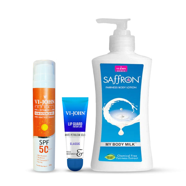 Complete Sun Care Combo – Body Lotion My Body Milk 250 ML | SPF 50 Matte Gel Sunscreen 50 Gms | Lip Guard Classic 10 Gms
