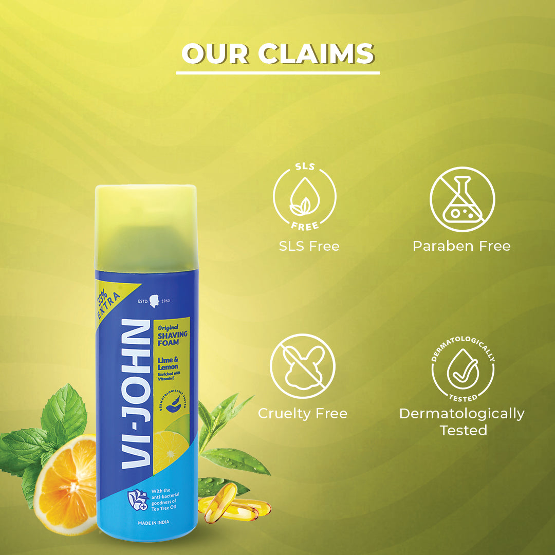 VI-JOHN  Dermatologically Tested Lime & Lemon Shaving Foam enriched with Vitamin E & Tea Tree Oil -401g