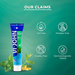 VI-JOHN Mint & Marine | Best Shaving Cream For Sensitive Skin | Dermatologically Tested | enriched with Vitamin E & Tea Tree Oil-124g