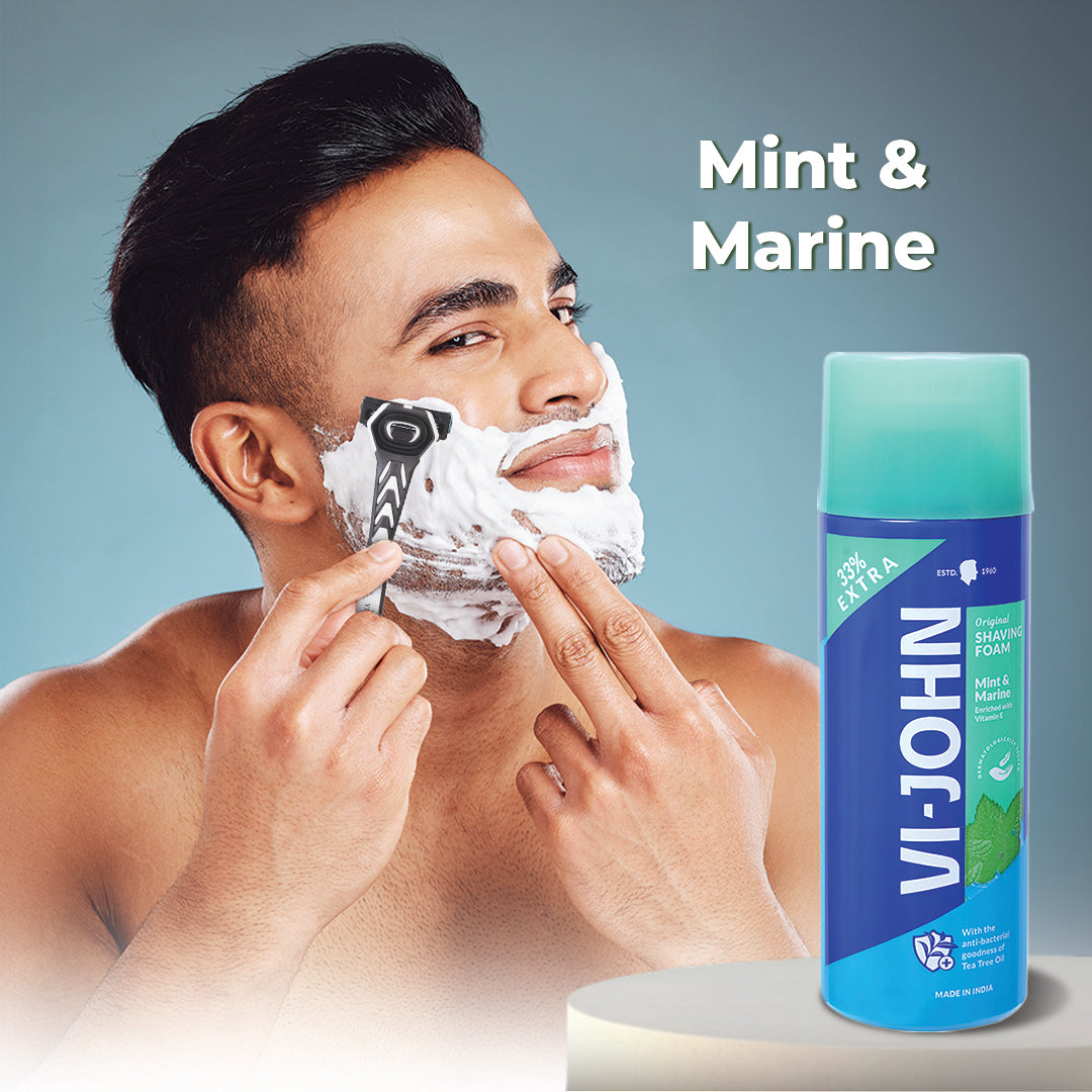 VI-JOHN  Dermatologically Tested Mint & Marine Shaving Foam For All Skin Type enriched with Vitamin E & Tea Tree Oil-401g