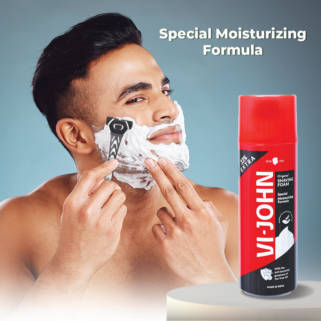 VI-JOHN  Dermatologically Tested Special Moisturizing Formula Shaving Foam enriched with Vitamin E & Tea Tree Oil-401g