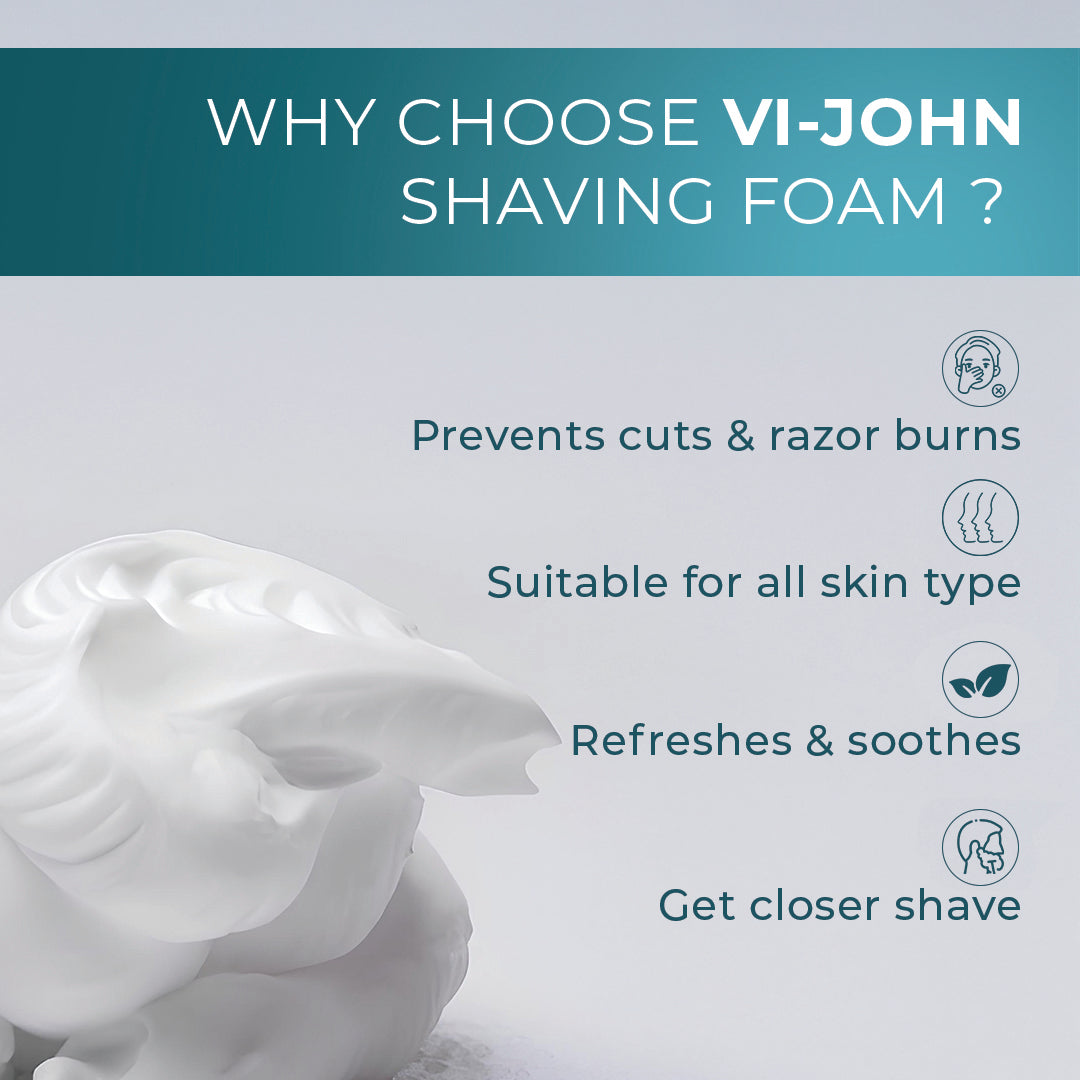 VI-JOHN  Dermatologically Tested All Skin Type Shaving Foam enriched with Vitamin E & Tea Tree Oil-401g