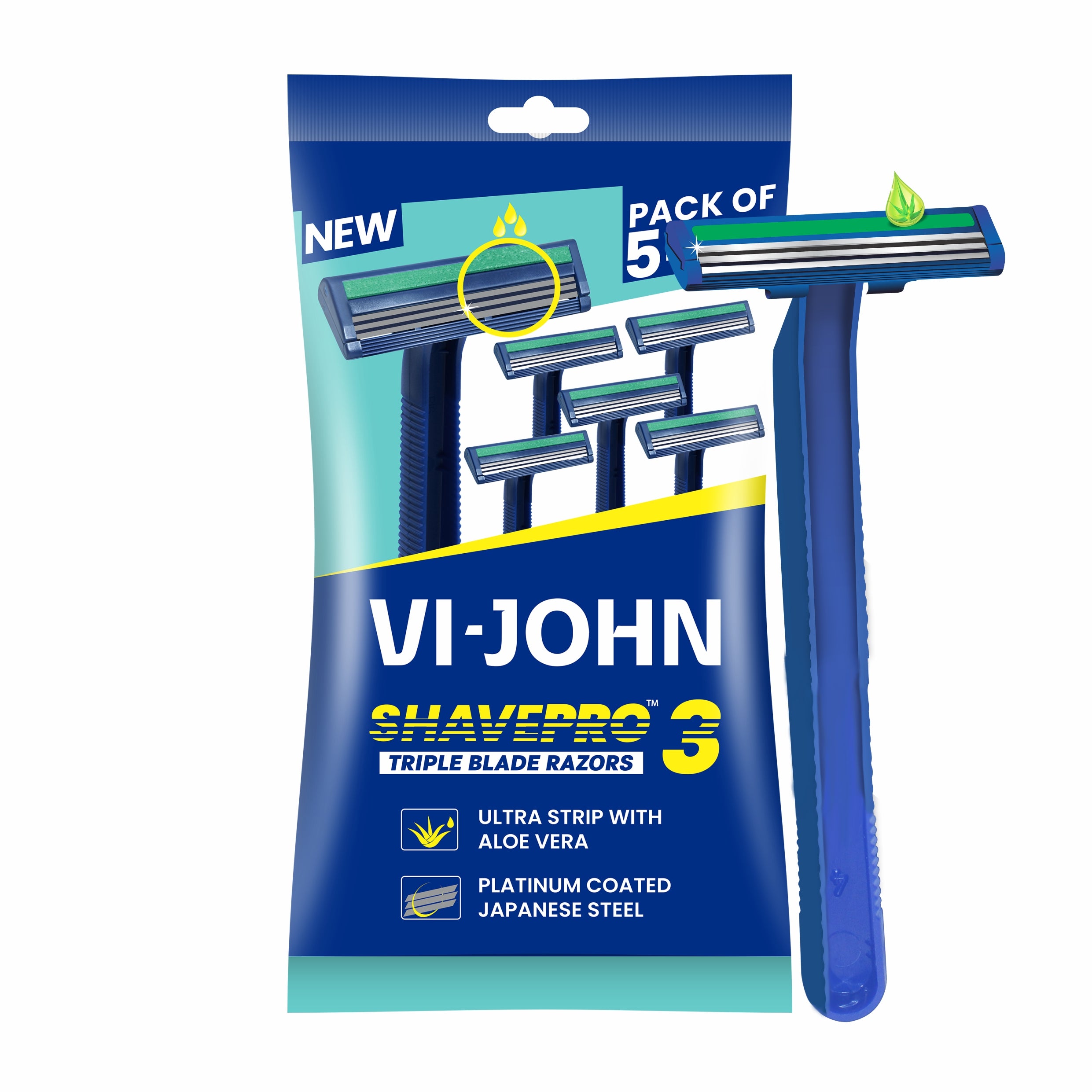VI-JOHN Shave pro Triple Blade Shaving Razors With Lubricating Aloe Vera Strip(CONTAIN 5 PCS) FOR MEN