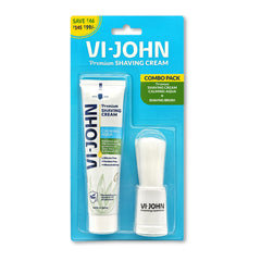 VI-JOHN Calming Aqua Shaving Cream with Brush Combo | Enriched with Aloe Vera & Almond Oil | Smooth, Soothing, and Refreshing Shave