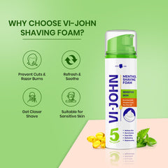 VI-JOHN Classic Menthol Shave Foam For Sensitive Skin With Tea Tree Oil & Vitamin E - 200ML