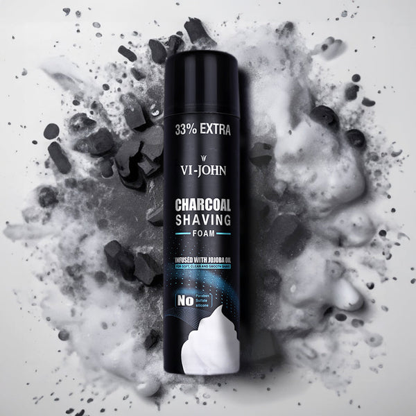 VI-JOHN Charcoal Shaving Foam with Activated Charcoal & Jojoba Oil For Clean Shave & Moisturised Skin - 300 Gm (PAY50)
