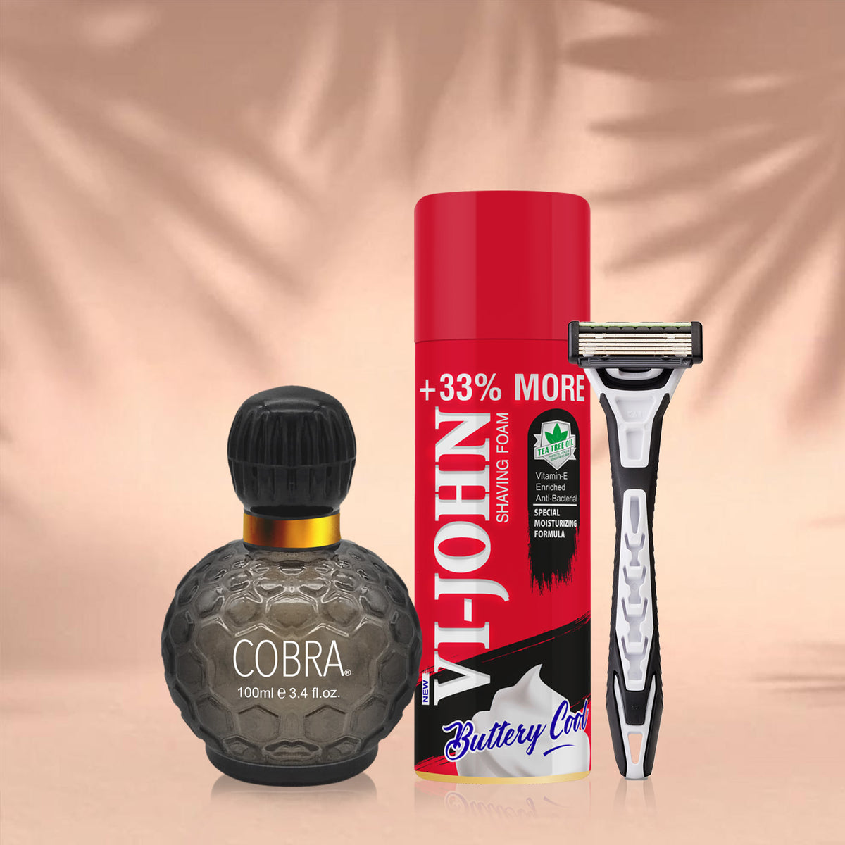 ST JOHN Cobra Limited Edition Perfume 100ml + VI-JOHN Masterstroke Ultra Pro 5 Blade Razor + Special Moisturising Formula Shaving Foam 400g