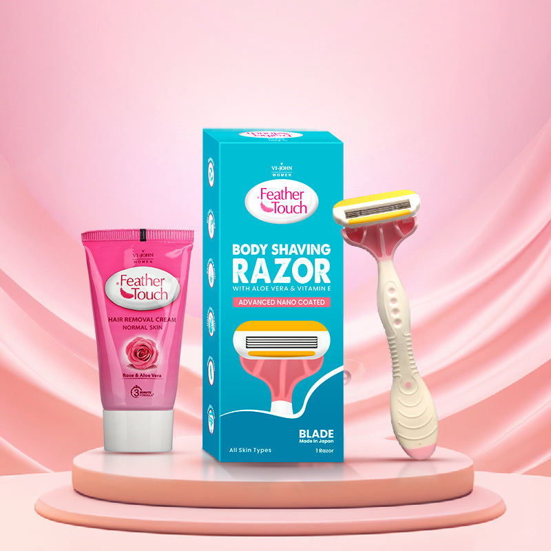 Body shaving razor and hair removal cream