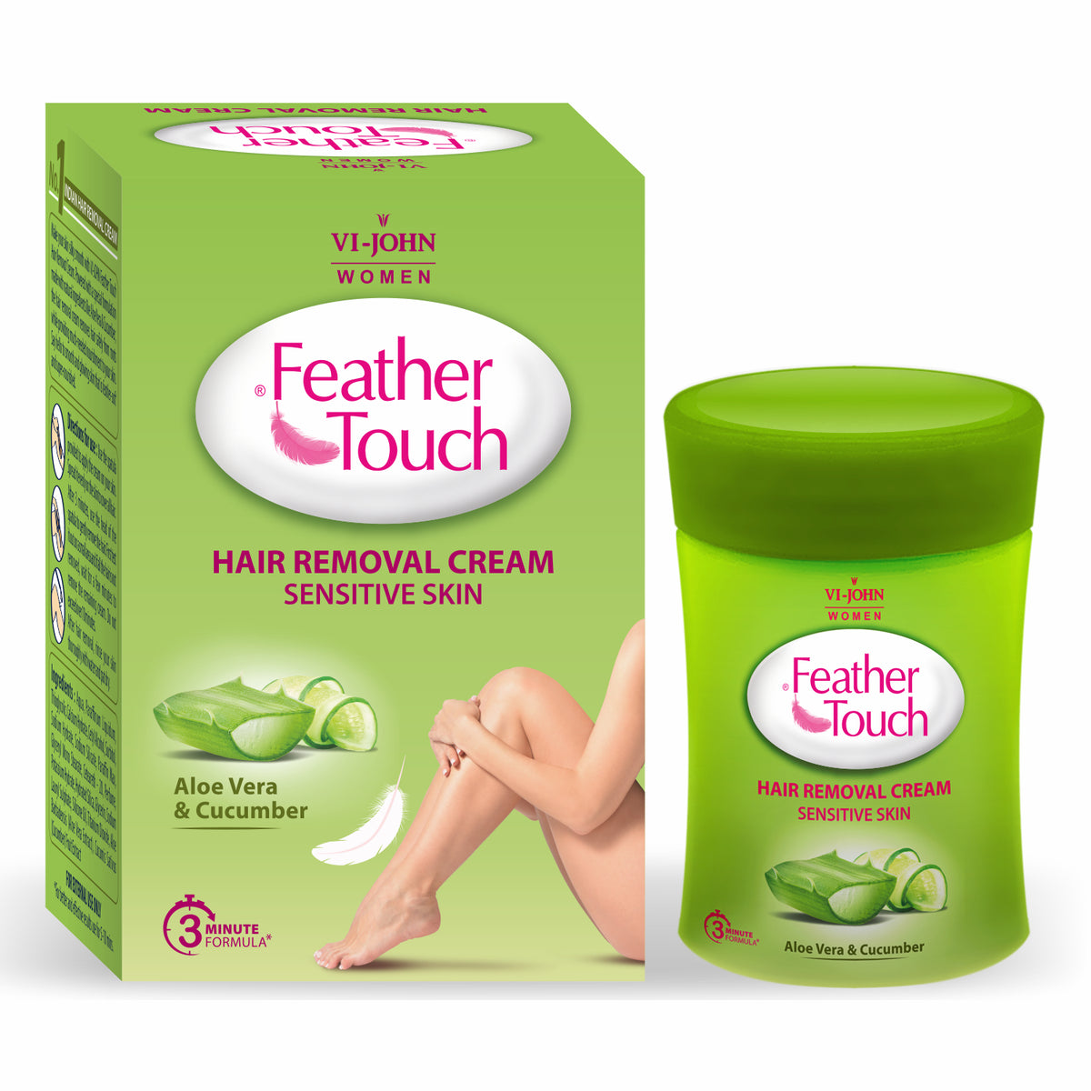 VI-JOHN Feather Touch Hair Removal Cream Cucumber and Aloe Vera 40GM (Jar)