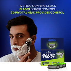 VI-JOHN Masterstroke 5-Blade Shaving Cartridges Pack of 2 |  with Aloe Vera & Vitamin E Strip for All Skin Types