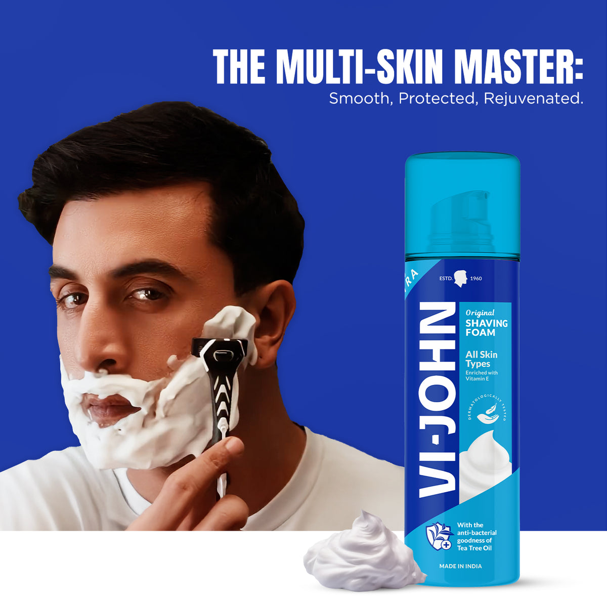 VI-JOHN Shaving Foam All Skin Types  | Dermatologically Tested | 400GM