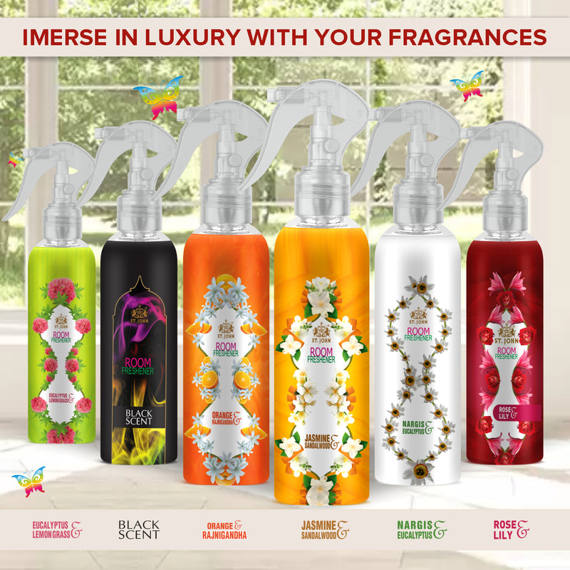 ST.JOHN Room Freshener Jasmine & Sandalwood | Water Based Natural Fragrance | Upto 100 Sprays - 250 ML