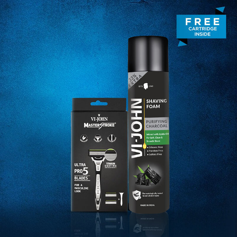 Charcoal Shaving Foam 300g and Ultra Pro 5 Blade Masterstroke Razor Combo