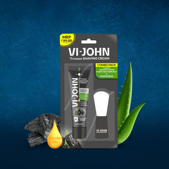 VI-JOHN Purifying Charcoal Shaving Cream with Brush Combo | Enriched with Aloe Vera & Jojoba Oil | Deep Cleansing, Smooth & Refreshing Shave