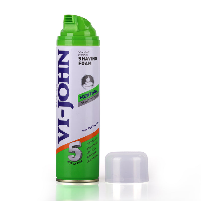VI-JOHN Classic Menthol Shave Foam For Sensitive Skin With Tea Tree Oil & Vitamin E - 200ML