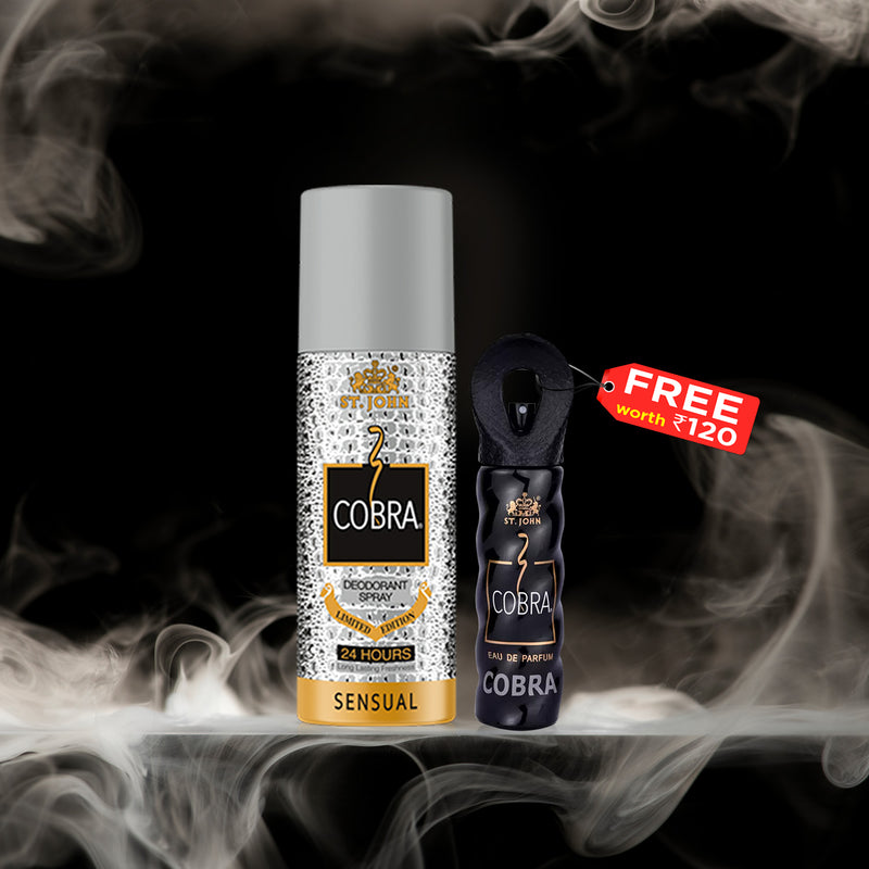 Cobra Sensual Deodorant Body Spray 150ML+ Free Cobra Classic Perfume 15ML For Men & Women