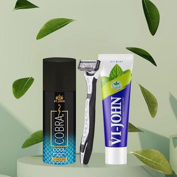 Cobra Deo Cool 150 ml  + VI-JOHN Masterstroke Ultra Pro 5 Blade Razor + VI-JOHN ICY MINT Shaving Cream 125gm