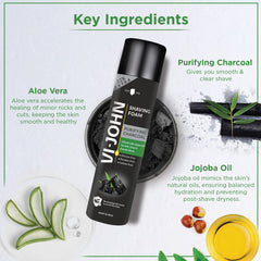 VI-JOHN Charcoal Shaving Foam with Activated Charcoal & Jojoba Oil For Clean Shave & Moisturised Skin - 300 G