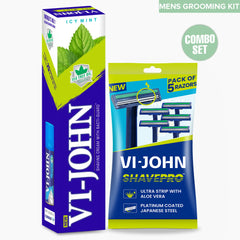 VI-JOHN Icy Mint Shaving Cream 125 g - Pack of 4 + Disposable Razor 5 Pc