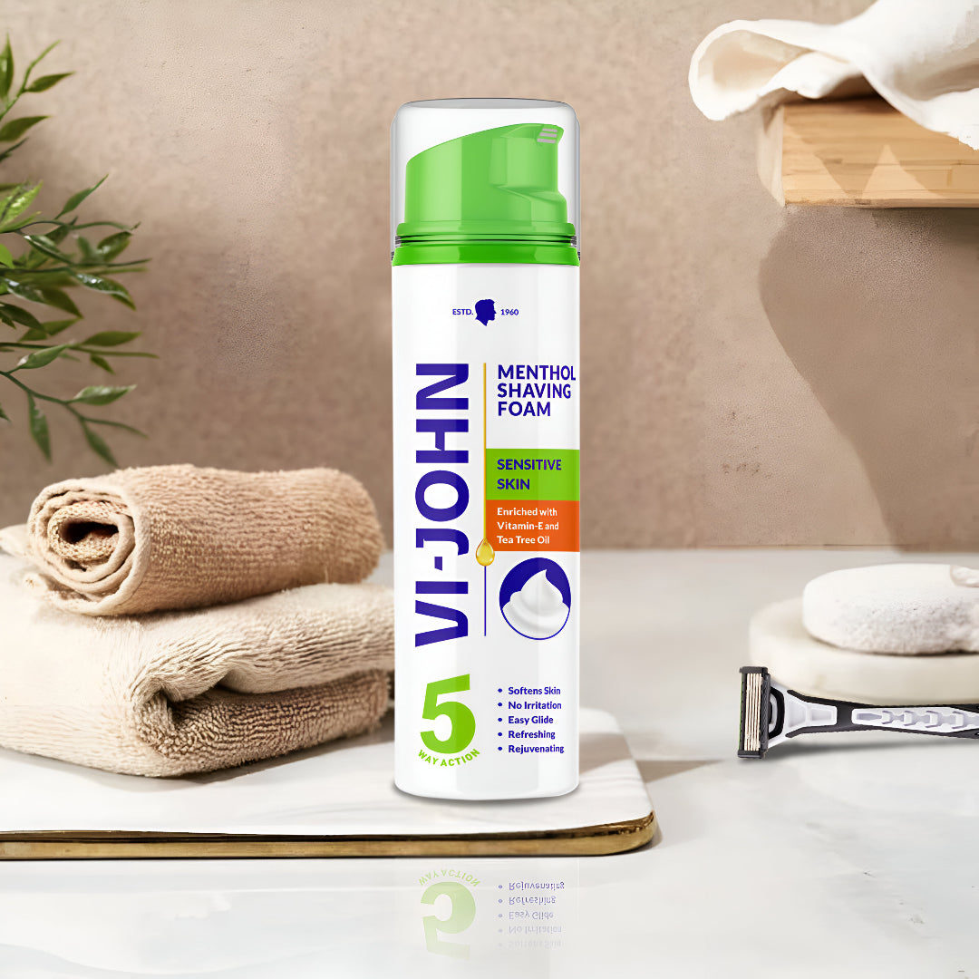 VI-JOHN Classic Menthol Shave Foam For Sensitive Skin With Tea Tree Oil & Vitamin E - 200ML