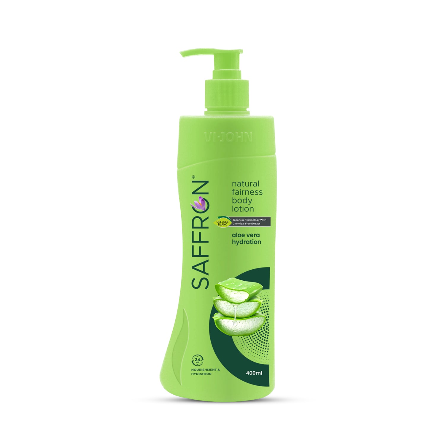VI-JOHN Saffron Natural Fairness Body Lotion – Aloe Vera Hydration | For All Skin Types | 400ml
