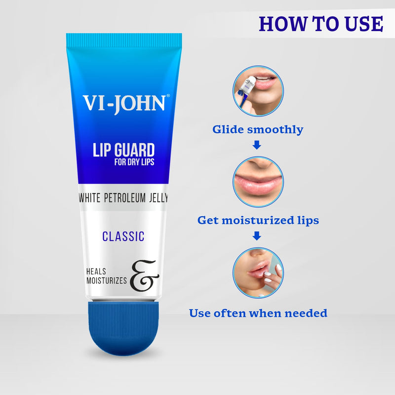 VI-JOHN Classic Lip Guard White Petroleum Jelly Which Heals & Moisturise Dry & Chapped Lips - 10GM