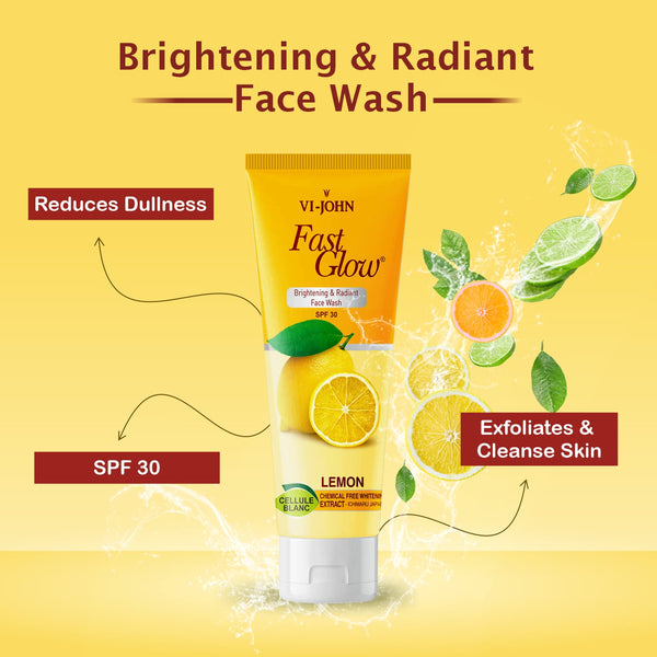 Vi-John Chemical Free Brightening Lemon Face Wash For Dull, Glowing & Clear Skin - 100 ML